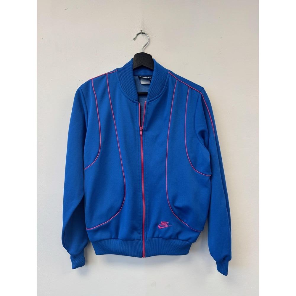 Vintage Nike Jacket Mens Small Blue Pink Zip Track Bomber Athletic 80s